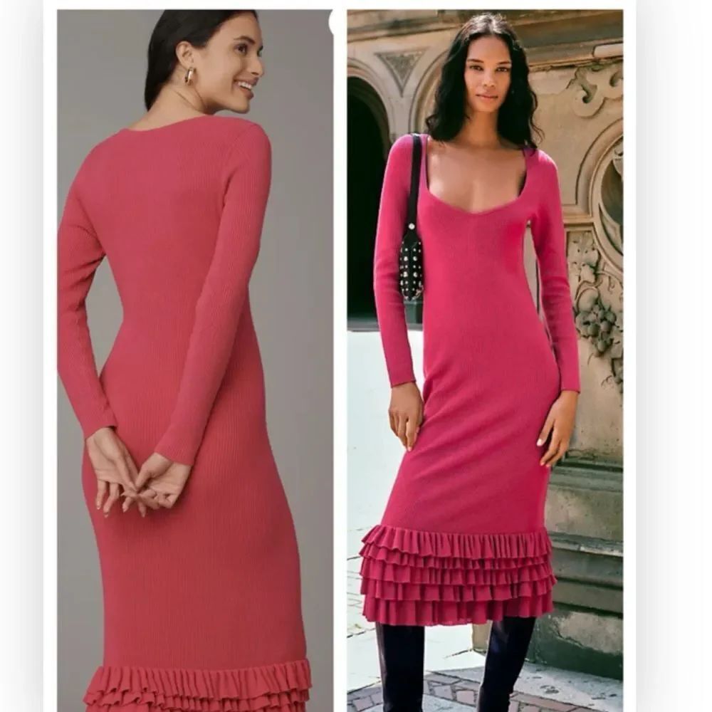 Anthropologie Slim Ruffle Sweater Midi Dress $228